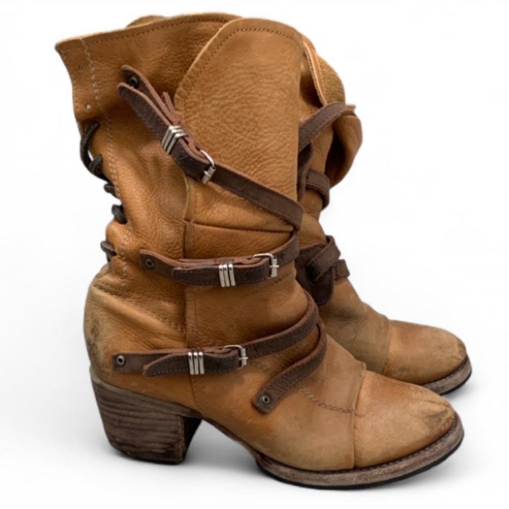 Freebird by Steven Cora Light Brown Tan Leather Lace Up Back Boots Size 8